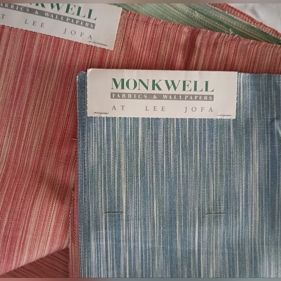 9 piece Monkwell Lee Jofa 12"x12 plain Strie fabric remnants Jade Rose Blue - Picture 7 of 7